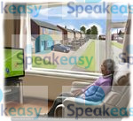 See far away, looking outside, in the house